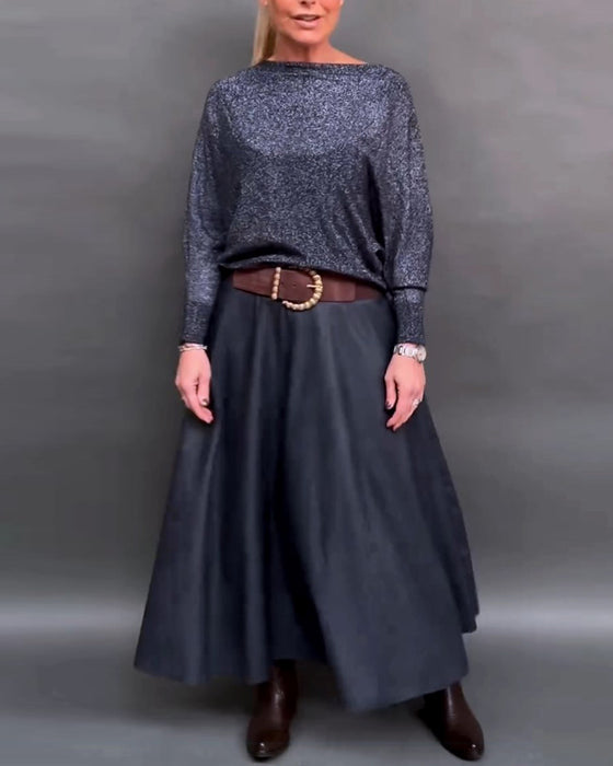 Skinnende topp med rund hals med dolmanermer