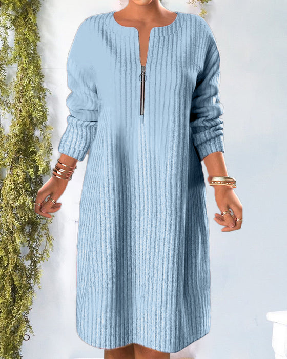 Ensfarget kjole med glidelås