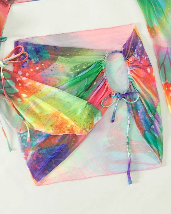 Tredelt flerfarget tie-dye bikinisett