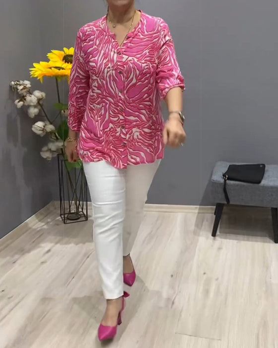 Langermet skjorte med trykk og knapper