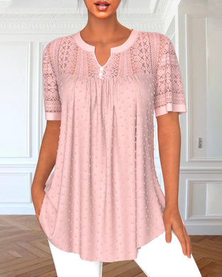 Ensfarget elegant bluse med blondermer