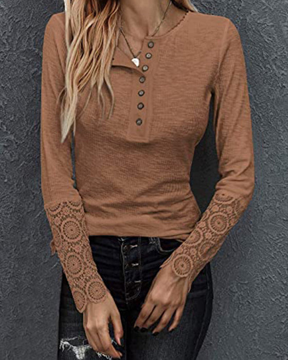 Topp med rund hals og lange ermer