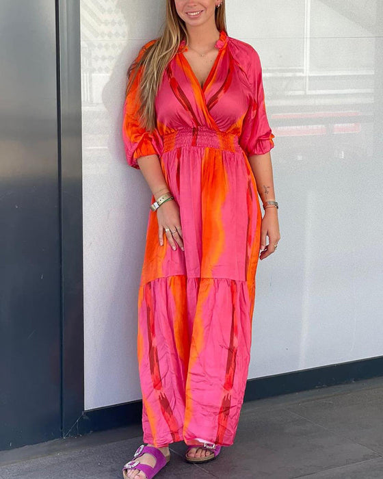 3/4-ermet kjole med v-hals