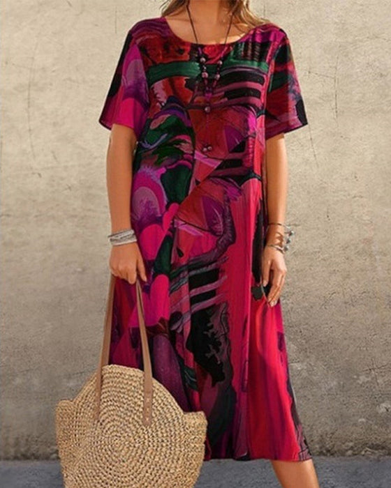 Skiftkjole med rund hals i geometrisk trykk