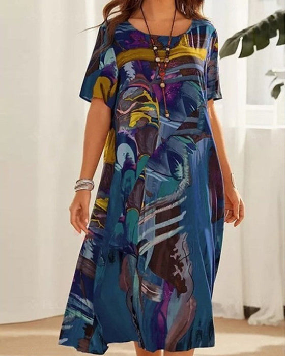 Skiftkjole med rund hals i geometrisk trykk