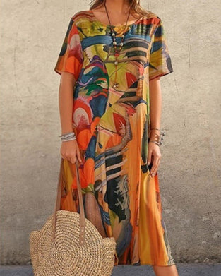 Skiftkjole med rund hals i geometrisk trykk