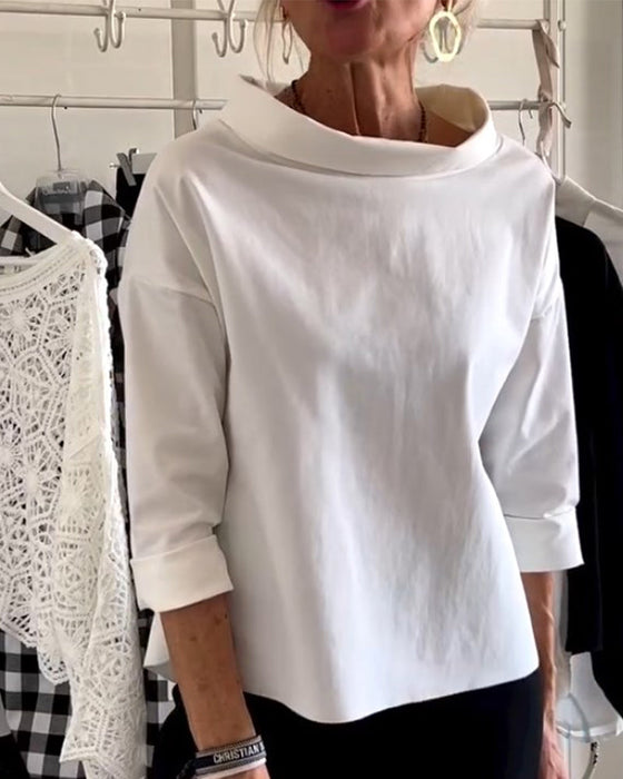 Ensfarget casual topp med jakkeslag