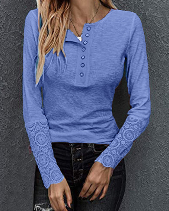 Topp med rund hals og lange ermer