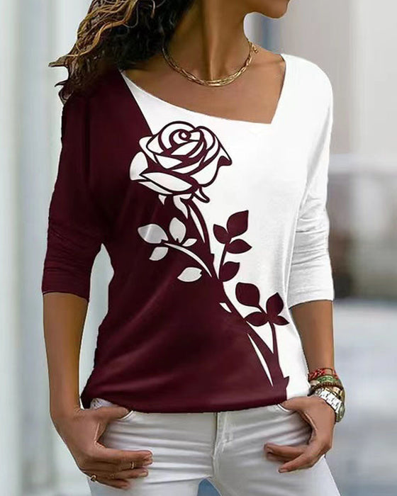 Langermet bluse med rosetrykk
