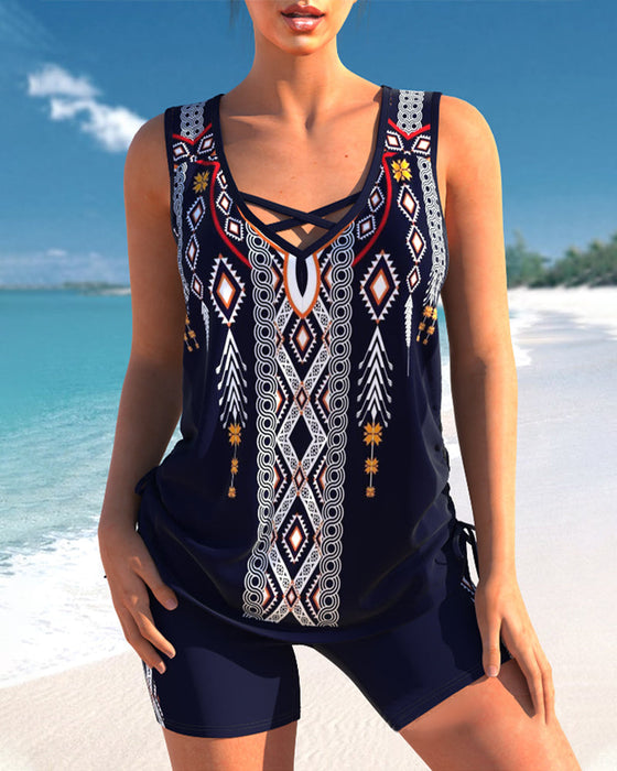 V-hals Tribal Print Tankinis