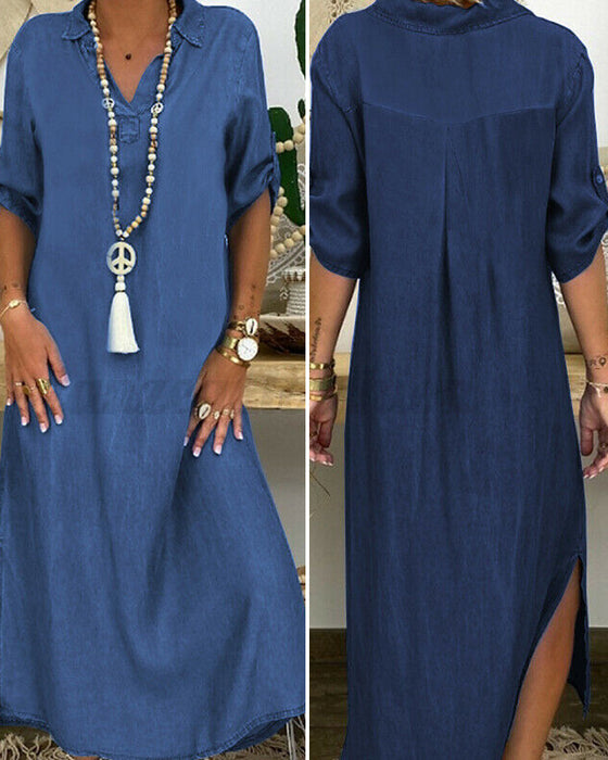 Ensfarget denimkjole