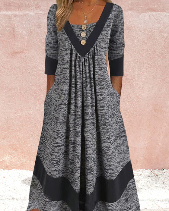 Uformelt kjole med firkantet hals med knapper