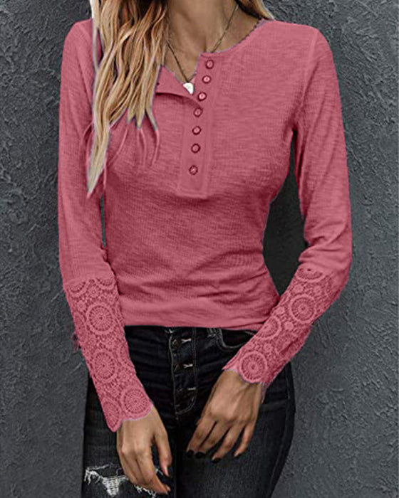 Topp med rund hals og lange ermer