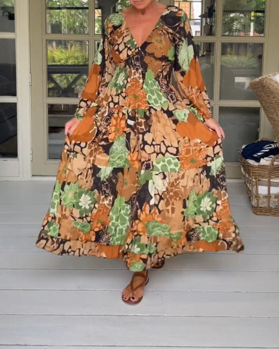 V-hals kjole med lange ermer