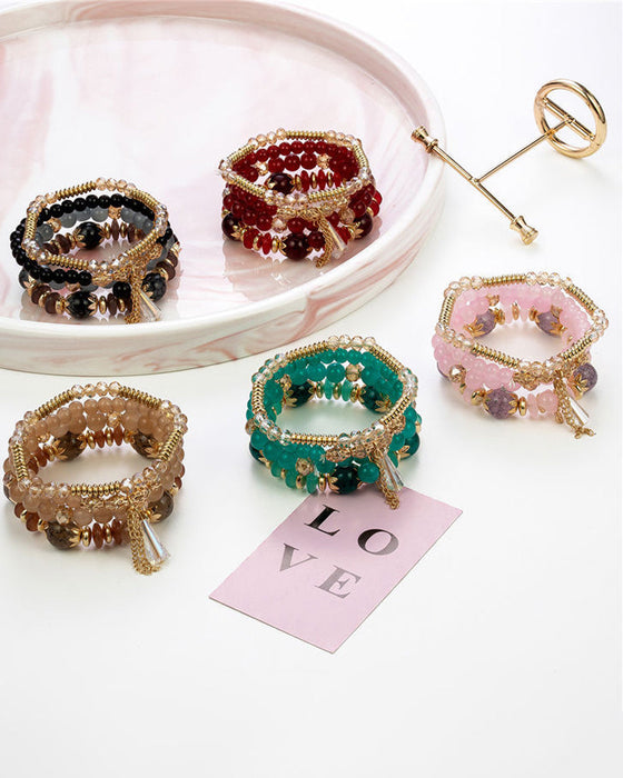 Flerlags perlearmbånd med frynser i bohemisk-stil