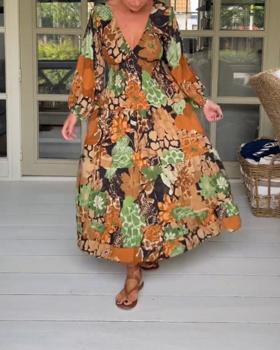 V-hals kjole med lange ermer