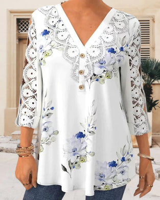 Bluse med trekvart ermer og blonder