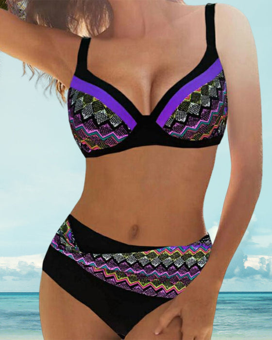 Høy midje push-up bikinier med Stripe Print