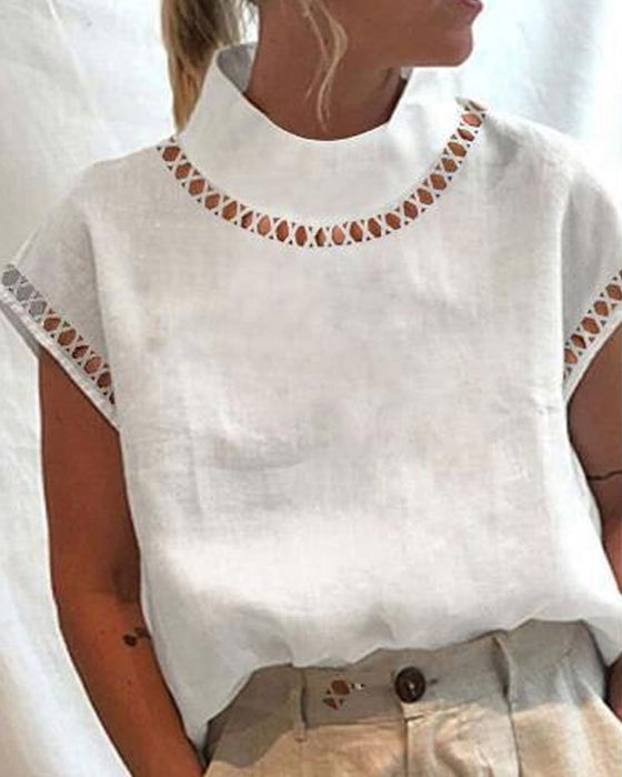 Ensfarget skjorte med blonder med krage