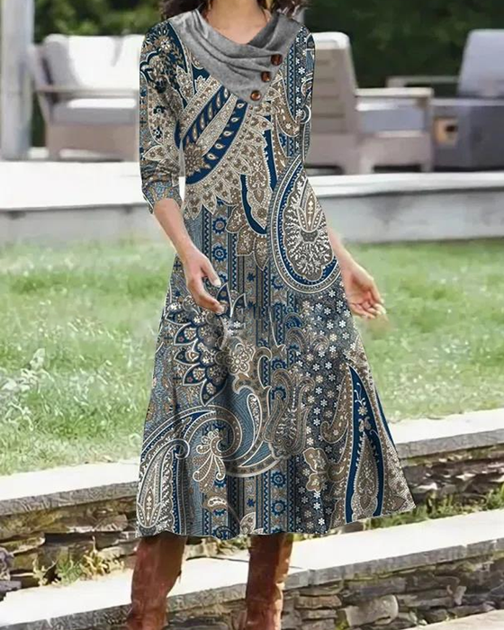 Midi-kjole med Paisley-trykk