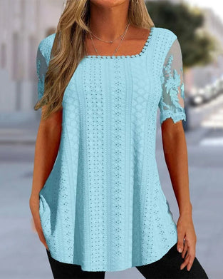 Hul broderibluse i kortermet