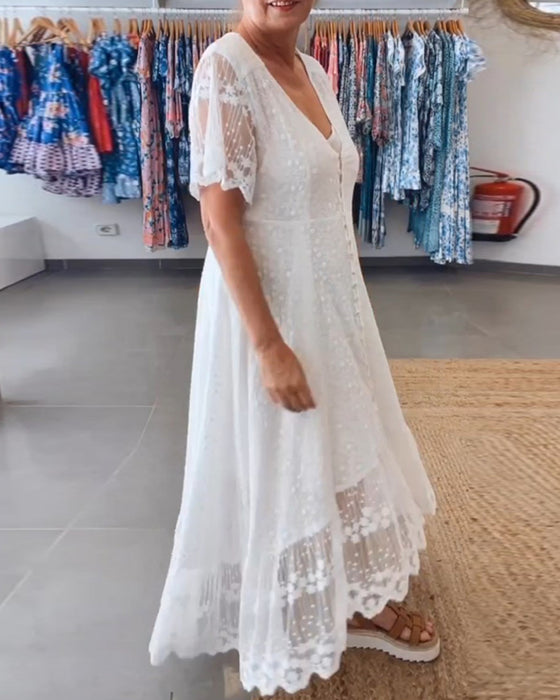 Floy kjole med dyp V og knapper