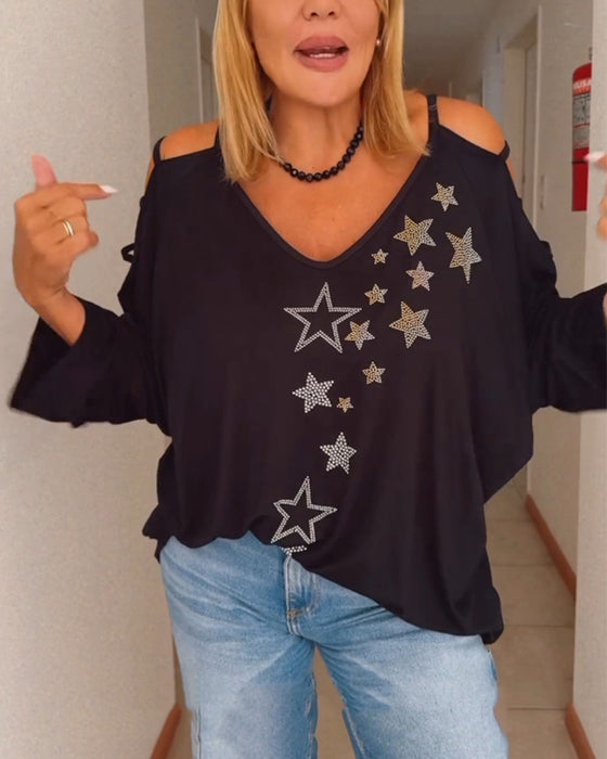 Topp med stjernetrykk off-the-skulder cutout