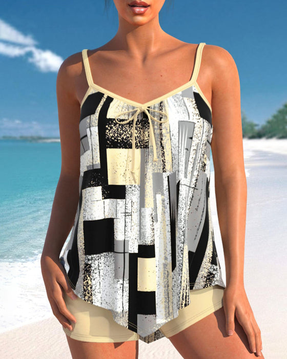 Tankini badedrakt med knyting og trykk