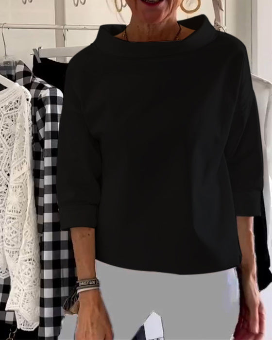 Ensfarget casual topp med jakkeslag