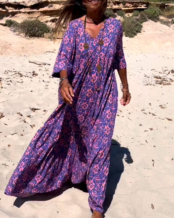 Løs 3/4-ermet kjole