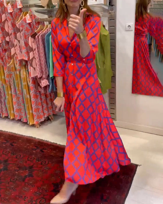 Skjortekjole med V-hals og 3/4-ermer