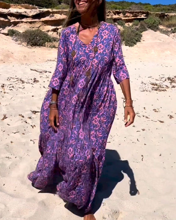 Løs 3/4-ermet kjole