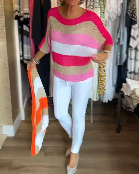 Fargeblokk genser med rund hals