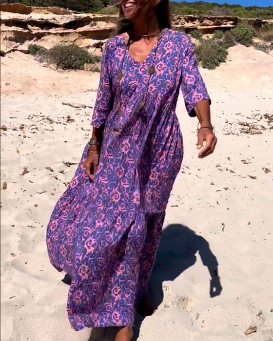 Løs 3/4-ermet kjole