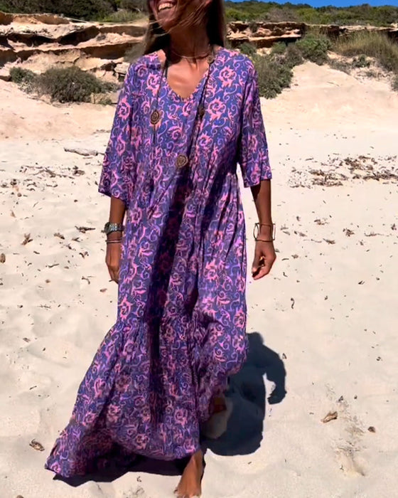 Løs 3/4-ermet kjole