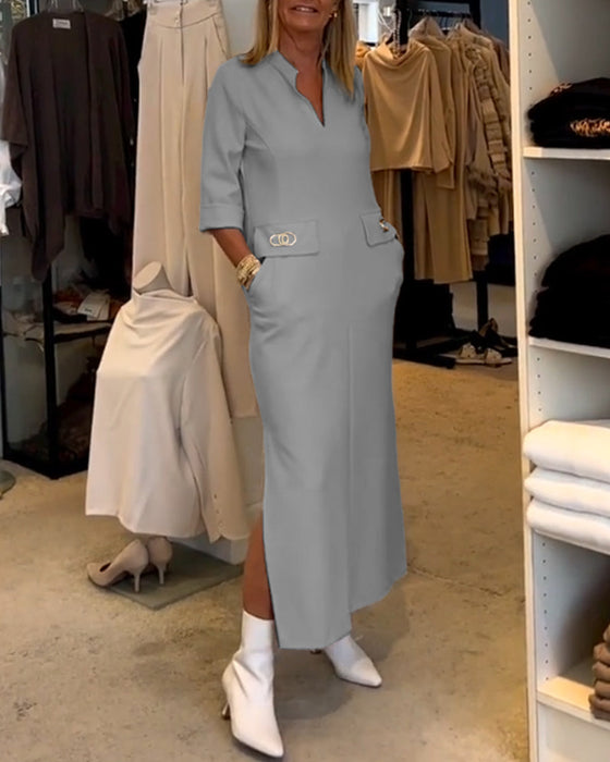 Ensfarget 3/4-ermet splittkjole