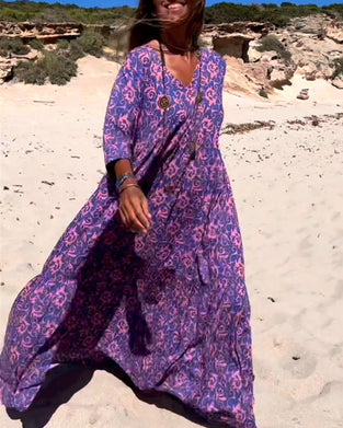 Løs 3/4-ermet kjole