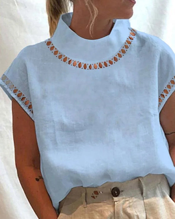 Ensfarget skjorte med blonder med krage