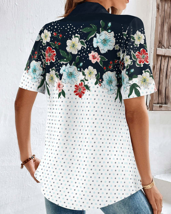 Bluse med V-hals i blomsterprint