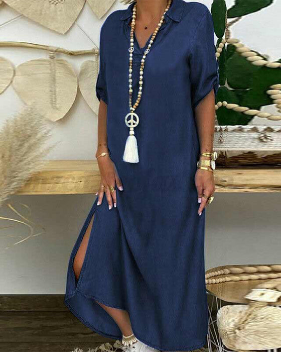 Ensfarget denimkjole