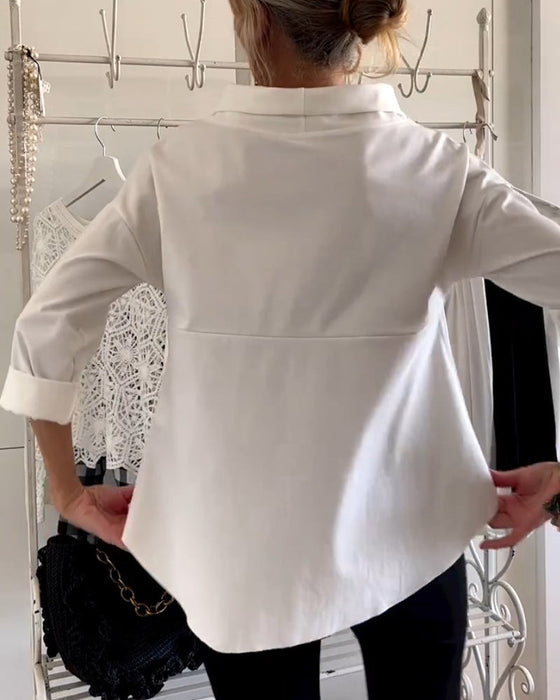 Ensfarget casual topp med jakkeslag