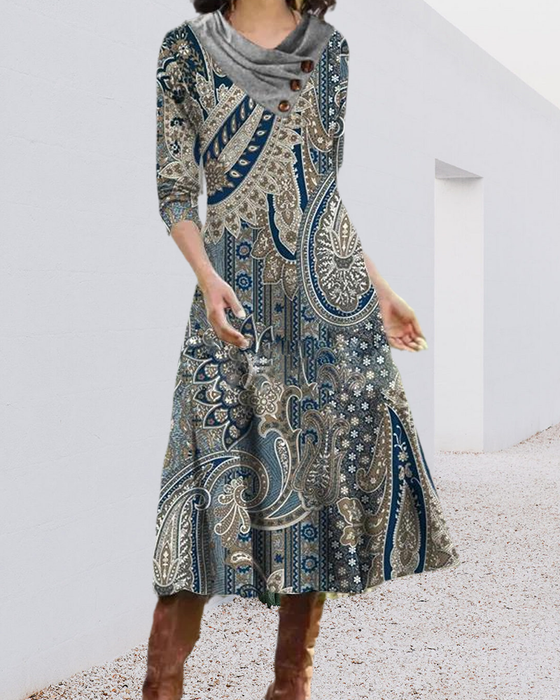 Midi-kjole med Paisley-trykk