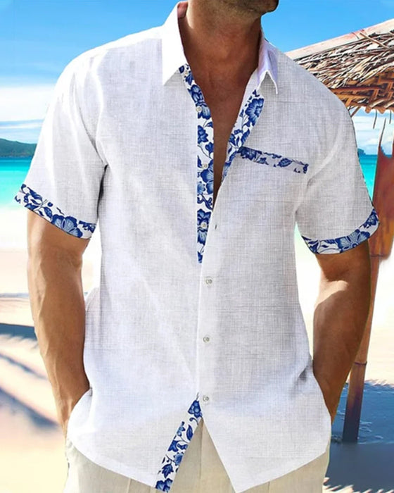 Kortermet skjorte i bomull og lin