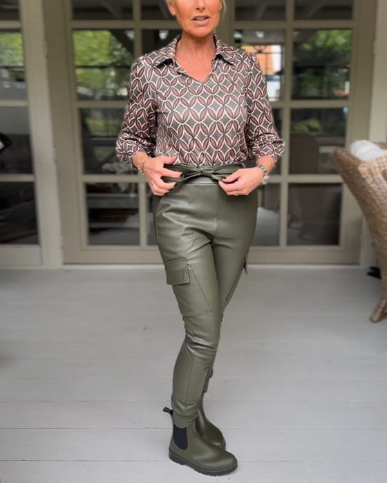 Vintage V-hals casual bluse