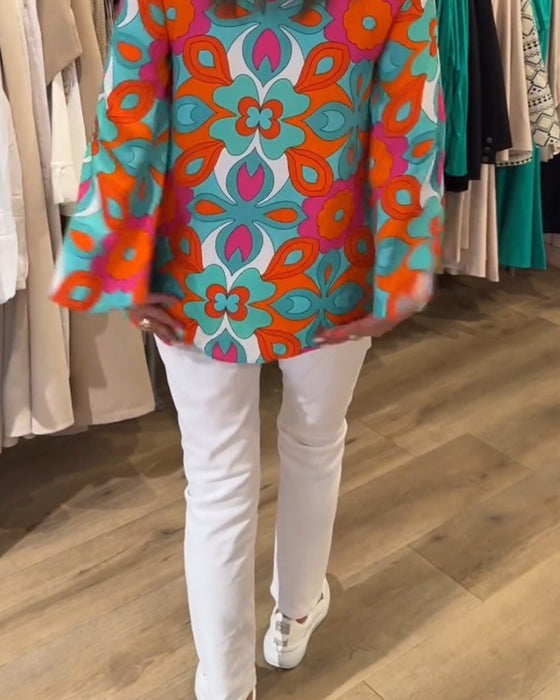 Bluse med løse, allsidige stiler og trykk