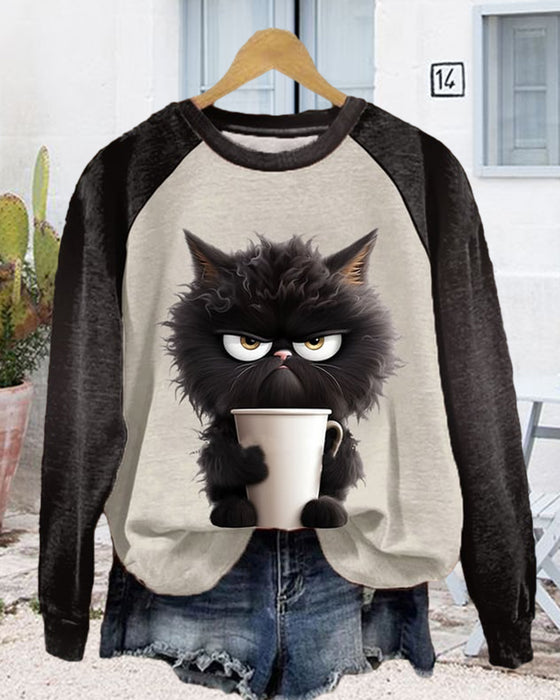 Cat Loose Sweatshirt med Color Block