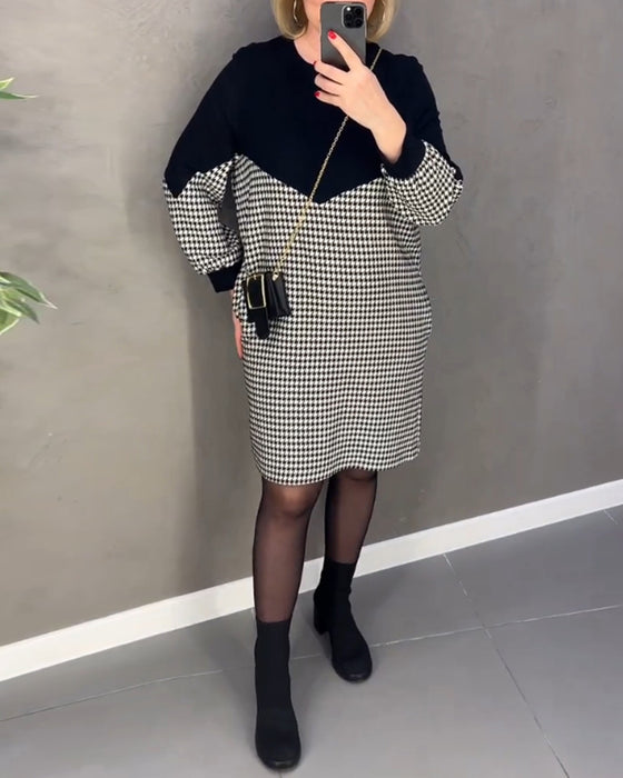 Sjikker fargeblokk kjole med ruter