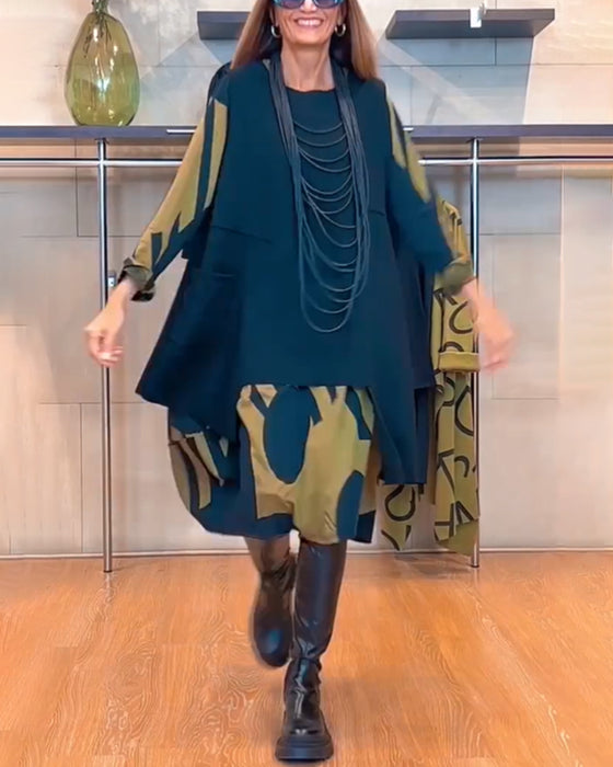 Kjole med trykk og rund hals