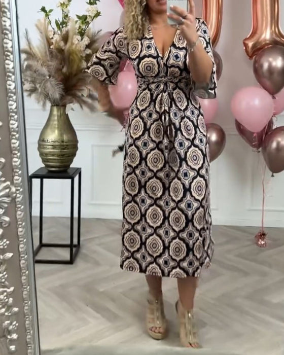 Uformelt kjole med etnisk trykk for kvinner