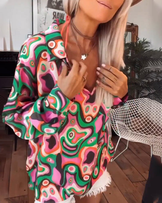 Trykt bluse med v-hals